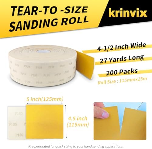 Pre-Cut Foam Back Sanding Sheets Roll, 4.5" x 27 Yards - 200 Perforated Sheets, 400 Grit Flexible Hand Sanding Paper for Wood, Metal, Auto Body, Paint, Curved Surface