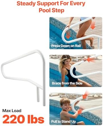 VEVOR Pool Rail, 54 x 32 inch Pool Handrail, 220 lbs Load Capacity Heavy Duty Stainless Steel Swimming Handrail, Seamless Welding, Recessed or Base Mount, for Poolside, Water Parks, Spa Centers