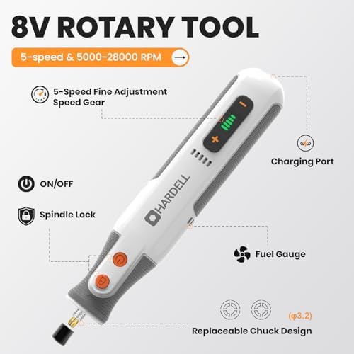 HARDELL 8V Cordless Rotary Tool Kit, 5-Speed with 80Pcs & 28000RPM, for DIY