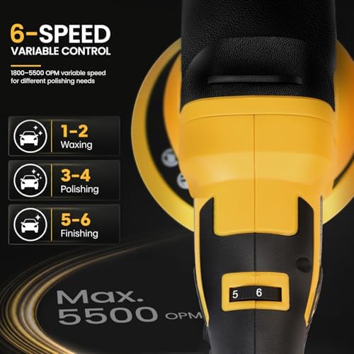 Cordless 6" DA Polisher Compatible with Dewalt 20V MAX Battery (Tool Only)