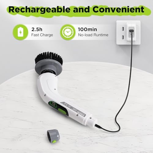 WORKPRO 8V Cordless Spin Scrubber, 8 Replaceable Brush Heads & 3 Speeds