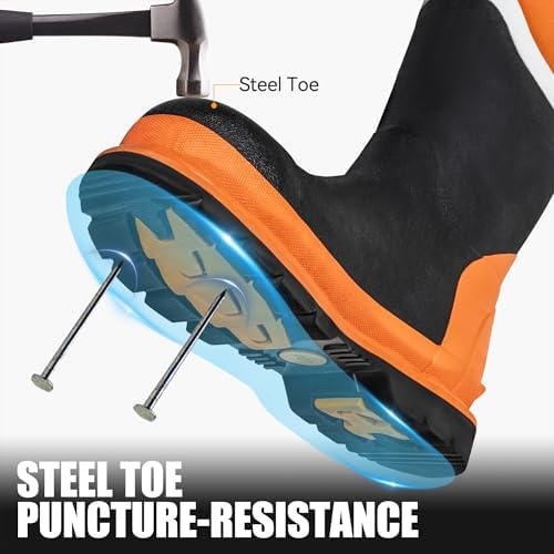 Hunthor Steel Toe Work Boots for Men, Puncture-proof & Waterproof Rubber