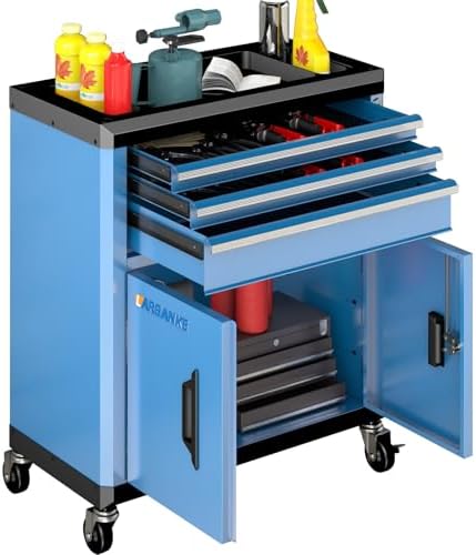 LARBANKE Rolling Tool Chest with Lock&Keys,360° Wheels and Drawer Liners,Tool Cabinet with 3 Drawers&2 Doors,Tool Cabinet Equipped with Connecting Rods for Stacking with 5&7-Drawer Chest