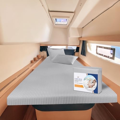 JS Sanders AFT Berth Boat Sheet 3 Pcs 600 TC Egyptian Cotton,Silver Stripe