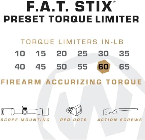 Fat Stix Individual Limiter 10-65 Inch-Pounds with Preset Torque, Accurately Tightens, Reversible, Compatible with Wheeler Fat Stix T-Handle Driver, for Gunsmithing, Reloading, and Torque Adjustment