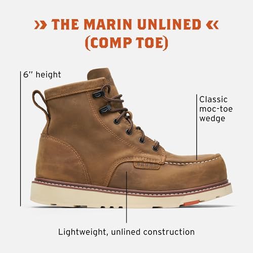 BRUNT Marin Unlined (Comp Toe) - 6" Lightweight Safety Toe Wedge Work Boot - EH Rated - Slip + Oil Resistant - Adjustable Width System