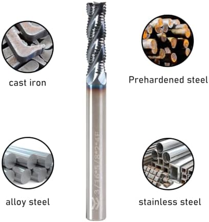3/16" 4 Flute Roughing End Mill AlTiN Coated Carbide, 1Pcs