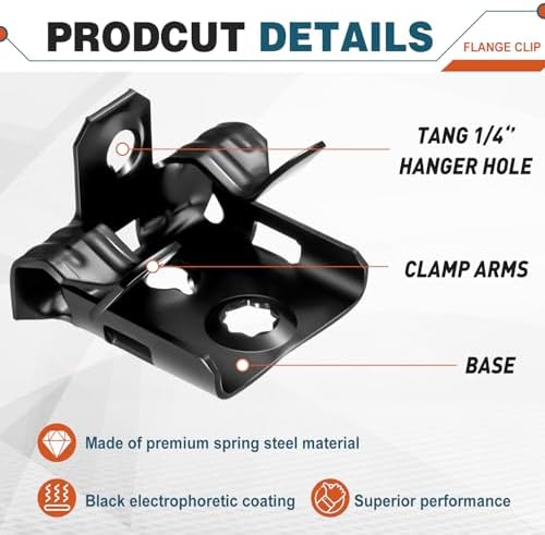 Hicarer 50 Pcs Hammer on Flange Clip Bottom Mount 1/8-1/4 Inch Clamp Bulk with Hole Cable Clip for Flanges Spring Steel