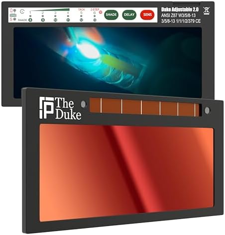 The Duke Adjustable 2.0 | Adjustable Shade 8-13 Red Auto Darkening Welding Lens With Grind Mode | 5A TIG Rating - No Flashing | 2" X 4.25" X 0.2" | Red Welding Lens - Green Puddle | Royal Series 2.0