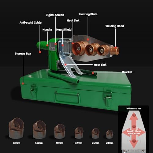 Plastic Water Pipe Welder for PP, PP-R, PE, PP-C - Poly Pipe Fusion Machine - PVC Pipe Heater - 110V Pipe Welding Equipment