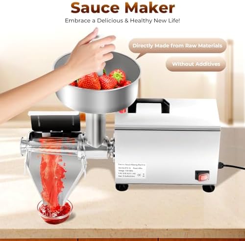 Tomato Mill, 110V 450W Stainless Steel Food Mill for Tomato Sauce, Commercial Electric Tomato Strainer, Pure Copper Motor Food Strainer for Jam & Sauce