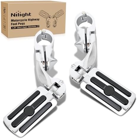 Nilight 1-1/4" Motorcycle Highway Pegs For Harley Touring Street Glide Electra Glide Road King CVO Dyna Trike Sportster Adjustable Short Angled Foot Pegs Universal For 1.25" Engine Guard Crash Bars