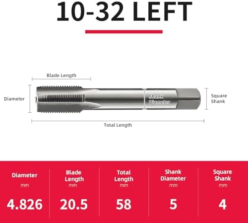 10-32 Left Hand Straight Flute Thread Tap Machine Tap HSS (High Speed Steel) Threading Tapping Repair Tools DRINYOUNG (10-32 Left)