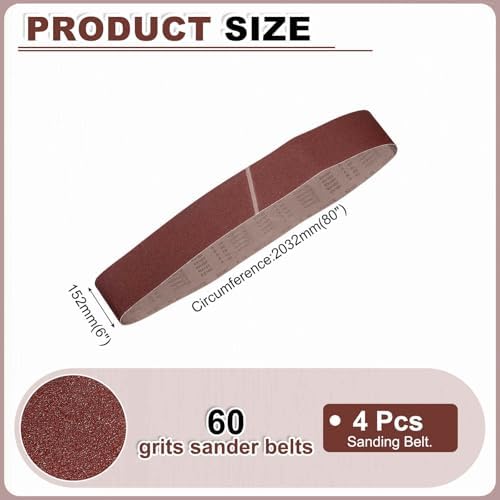 HARFINGTON 6 x 89 Inch Sanding Belts, 4 Pcs 60 Grits Aluminum Oxide Abrasive Belt Sander File Belt for Woodworking, Metal Polishing, Knife Sharpener