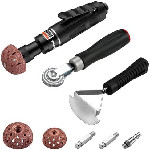 EYPINS Air Tire Buffer Full Kit - 2500RPM Air Tire Grinder with 40mm 55mm Tungsten Steel Buffing Wheel Head, Tire Inner Linner Scrapper, Patch Roller, Quiet Pneumatic Tire Repair Tools for Garage