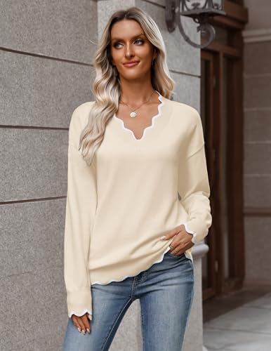 Zeagoo Women's 2026 Fall V Neck Sweater Long Sleeve Lightweight Knit Tops