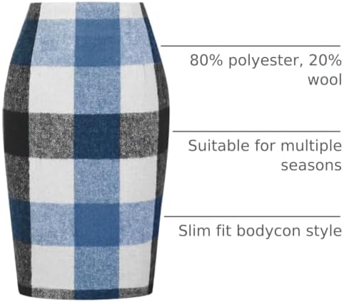 IDEALSANXUN Plaid Skirts for Women Fall Winter Knee Length Pencil Wool Skirt with Slit