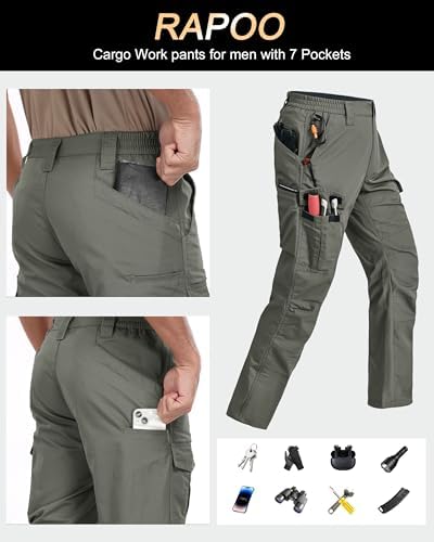 Mens Cargo Pants Ripstop Breathable Tactical Hiking Pants with 7 Pockets