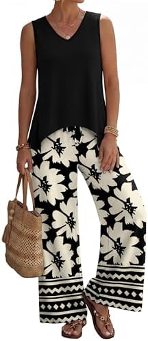 WIHOLL Two Piece Sets for Women Dressy Lounge Sets Summer Outfits Cruise Travel Beach Vacation Casual Wide Leg Pants Set