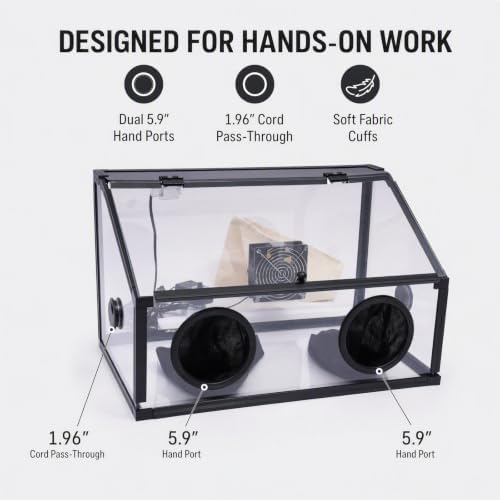 Enclosed Grinding Dust Box,Fully Enclosed Grinding Table Polisher,-Proof Cage,Acrylic Cover,LED Light with Fan,Small Acrylic Transparent Box,for -Proof from Flying Away During Grinding Operation