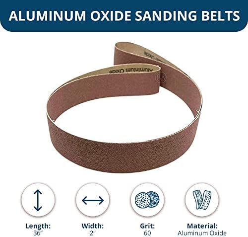 Benchmark Abrasives 2" x 36" Aluminum Oxide Sanding Belts for Grinding Deburring Polishing Rust Removal on Metal, Stainless Steel, and Carbon Steel, Use with Belt Disc Sander (6 Pack) - (60 Grit)