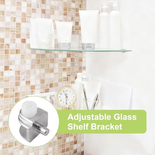 Adjustable Glass Shelf Bracket, 100Pcs Frameless Glass Clamp with Pin Wall Mounted Clips for 3-10mm Glass Cabinet