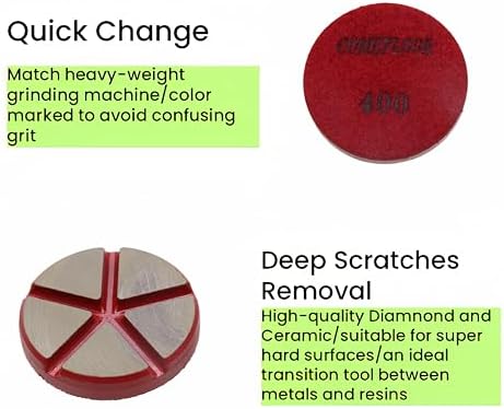 Hybrid Ceramic Transitional Diamond Polishing Pucks for Concrete Terrazzo Floor, 3 Inch Hook and Loop Aggressive Floor Grinding Discs, 400# 3PCS