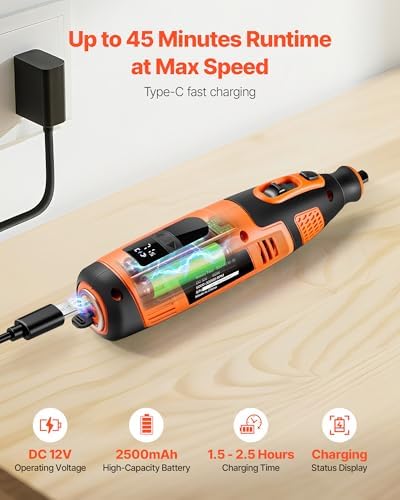 VEVOR 119-Piece Cordless Rotary Tool Kit, DC12V Portable Mini Power Rotary Tool, 28-Level Speed 5000-32000 RPM Multi-Purpose DIY Tools for Engraving, Sanding, Polishing, Carving, Cutting, DIY Crafts