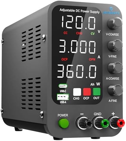 DC Power Supply Variable, 0-120V 0-3A Switching Bench Power Supply with Intelligent Charging Mode, 20W USB & Type-C Quick-Charge, Encoder Knob, Output Switch, 4-Digit LED Display - SPS-12003C