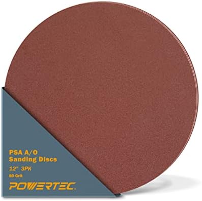 POWERTEC 3 PCS 80 Grit 12 Inch PSA Sanding Discs, Self Stick Adhesive Sandpaper, 12" for Drywall, Woodworking, Paint, Epoxy with Random Orbital Sanders, DA Sanders, 6x48 Belt Disc Sander (110603)