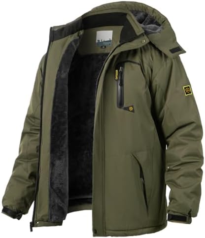 Men's Winter Ski Jacket Warm Fleece Waterproof Outdoor Mountain Hiking Windbreaker Hooded Snow Rain Coat