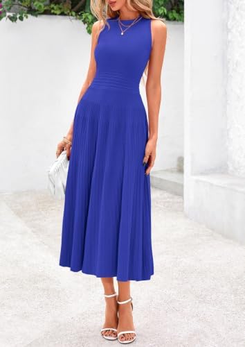 PRETTYGARDEN Women's Summer Pleated Midi Work Dress