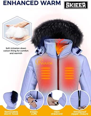 Skieer Women's Ski Jacket Waterproof Warm Puffer Thick Hooded Winter Coat