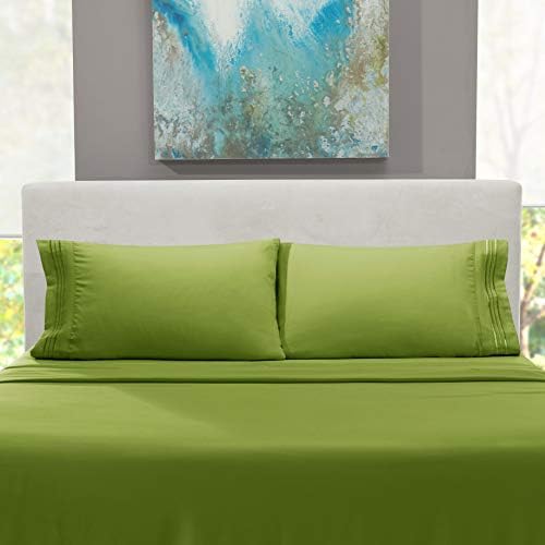 Hearth & Harbor King Size Sheets - 4 Piece Bed Sheet Set, Hotel Luxury Double Brushed Bed Sheets - Extra Soft Bedding Sheets & Pillowcases, King, Calla Green
