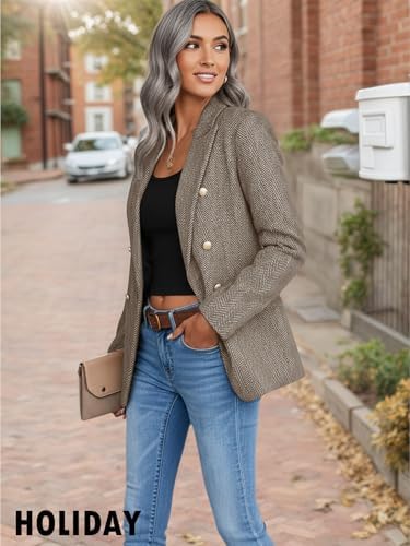 Mina Self 2026 Women's Fall Tweed Blazer Plaid Jacket Business Casual Coat
