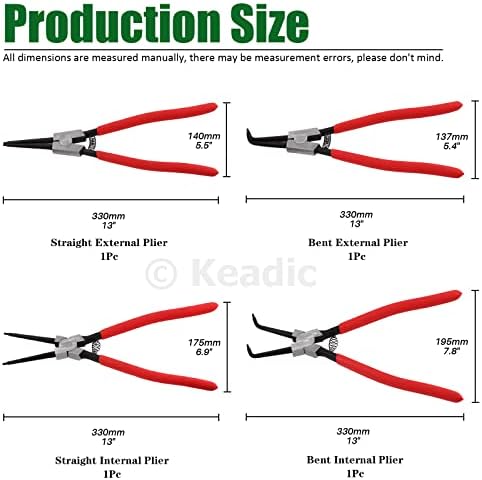 Keadic 8 Pcs 13" Internal External Snap Ring Pliers Set and Precision Hooks with Storage Bag, Heavy Duty Circlip Pliers Kit with Straight/Bent Jaw for Removing Ring Hose