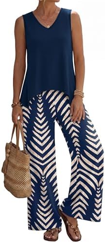 WIHOLL Two Piece Sets for Women Dressy Lounge Sets Summer Outfits Cruise Travel Beach Vacation Casual Wide Leg Pants Set