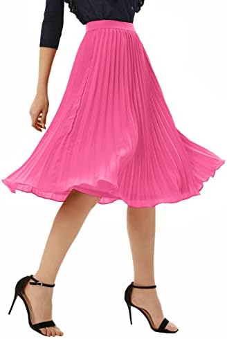 GRACE KARIN Pleated Midi Skirt for Women Chiffon A-Line Outfits