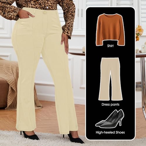 DGD Wrinkle-Free Stretch Dress Pants Plus Size for Women Pull-on Pant Ease into Comfort Office Pant