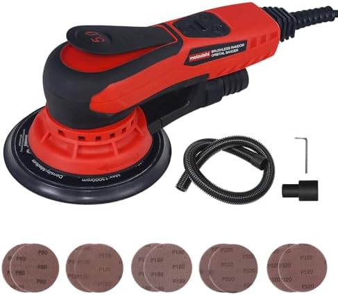 5mm Random Orbital Sander Wired，350W Brushless，4000-10K RPM Variable Speed ，Electric Palm Sander for Woodworking, Sanding and Polishing ，with 10 Sanding Paper & Dust Connector & Hose