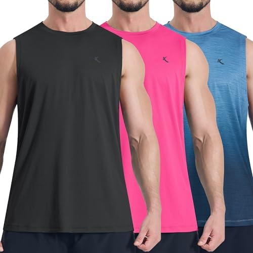 KPSUN Men's Quick Dry Workout Tank Top Summer Beach Shirt | UPF 50+ Sleeveless Gym Muscle Shirt with Hidden Pocket for Keys. Ideal for Gym Training, Outdoor Running, And Beach Workouts