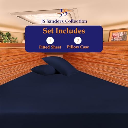 JS Sanders V Berth Boat Sheet 3 Pcs 600 TC Egyptian Cotton,Navy Blue