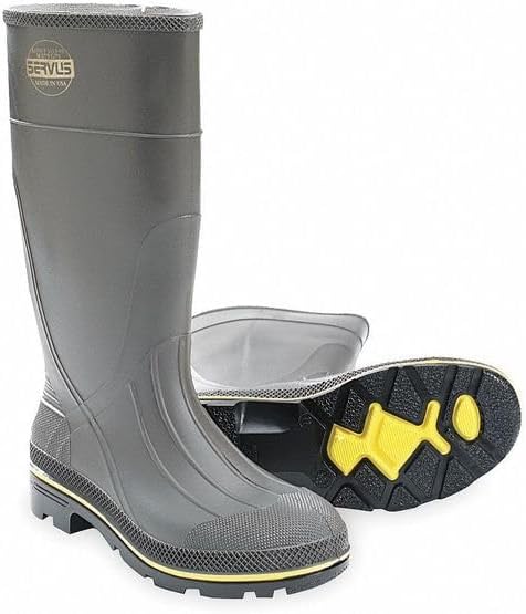 Servus by Honeywell 75109-BLM-060 XTP 15"" PVC Chemical-Resistant Steel Toe Men's Work Boots, Black, Yellow & Gray, 6