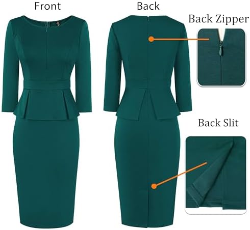 VFSHOW Womens Work Business Office Front Zipper Peplum Church Sheath Dress