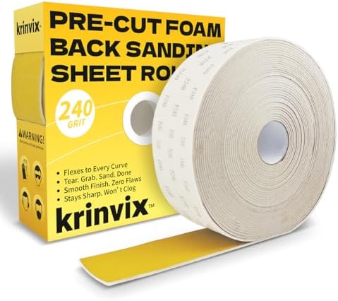 Pre-Cut Foam Back Sanding Sheets Roll, 4.5" x 27 Yards - 200 Perforated Sheets, 240 Grit Flexible Hand Sanding Paper for Wood, Metal, Auto Body, Paint, Curved Surface