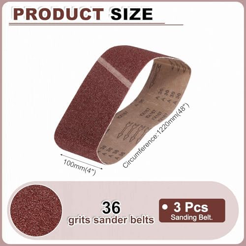 HARFINGTON 4 x 48 Inch Sanding Belts, 3 Pcs 36 Grit Aluminum Oxide Abrasive Belt Sander File Belt for Woodworking, Metal Polishing, Knife Sharpener