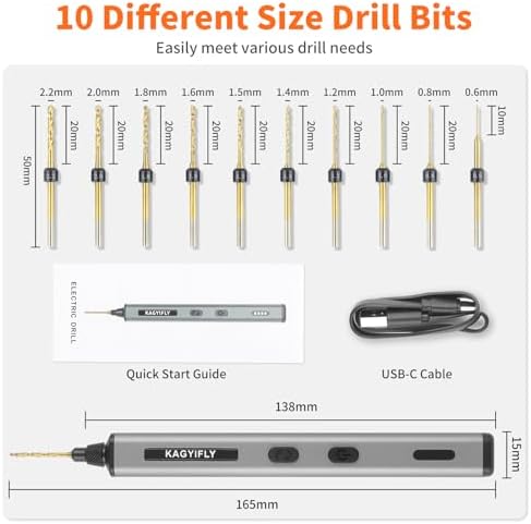 Cordless Mini Drill Pen with 10 Bits, Brushless Motor, 0.2 N·m High Torque, LED Lights, Rechargeable Small Electric Hand Drill Set for Jewelry Making,Keychain,Resin,Plastic,Seashells,Wood DIY