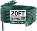HUANCHAIN Indoor Outdoor Green Extension Cord 20 ft Waterproof, 16/3 Gauge Flexible Cold-Resistant Appliance Extension Cord Outside, 13A 1625W 16AWG SJTW, 3 Prong Electric Cord, ETL