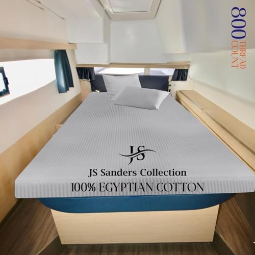 JS Sanders V Berth Boat Sheet 3 Pcs 600 TC Egyptian Cotton,Silver Stripe