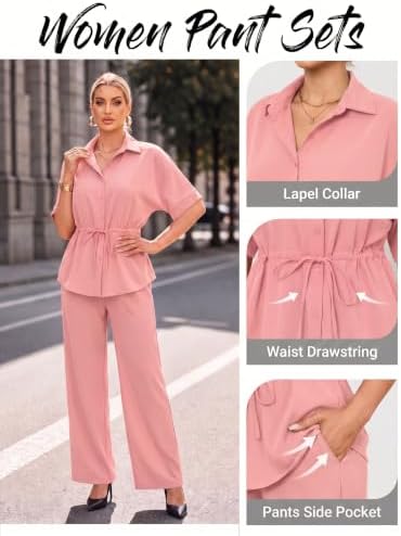 Two Piece Sets for Women Dressy Shirt Top Flared Pants Business Pantsuits